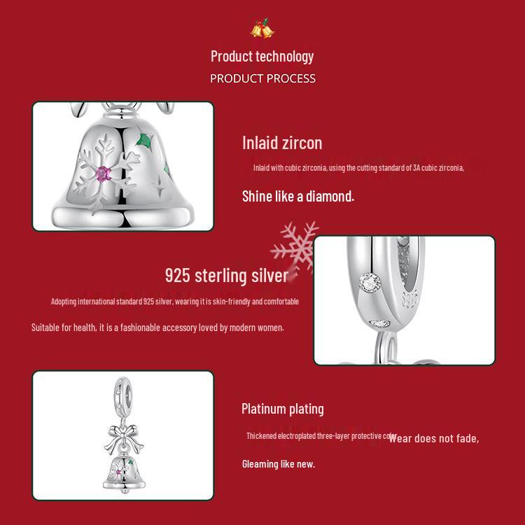 Yinziyun S925 Sterling Silver Small Bell Pendant Christmas Necklace