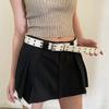 Y2K Punk Rivet Leather Belts Women Men Star PU Black White Waist Strap Double Row Hollow Trendy Waistband Jeans Skirt Decoration