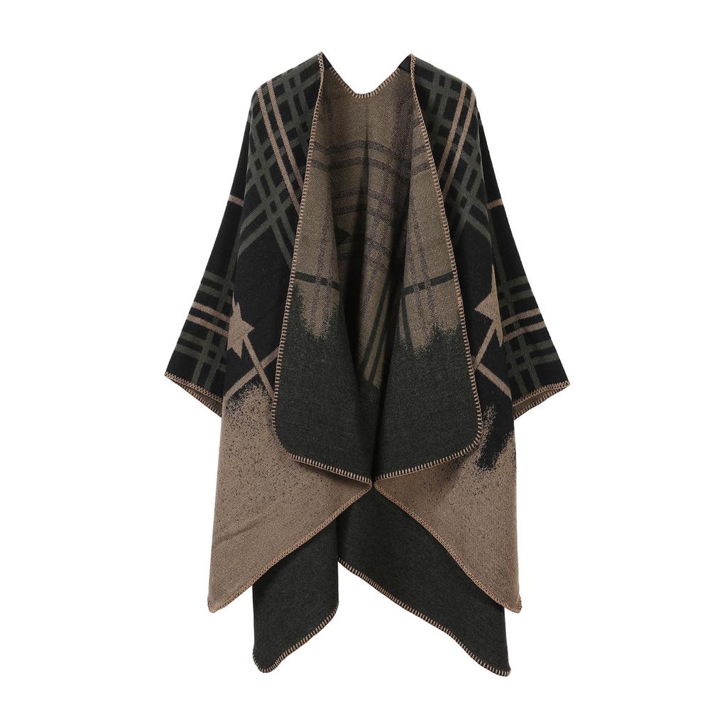 In-Stock Women's Double-Sided Tassel Shawl Cape - Classic Style, High-End, Warm, Perfect for Travel.