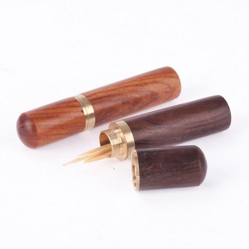 Toothpick Bucket Ebony Wood Toothpick Holder Bucket Mini Box Hiking Portable Craft Handmade Gift