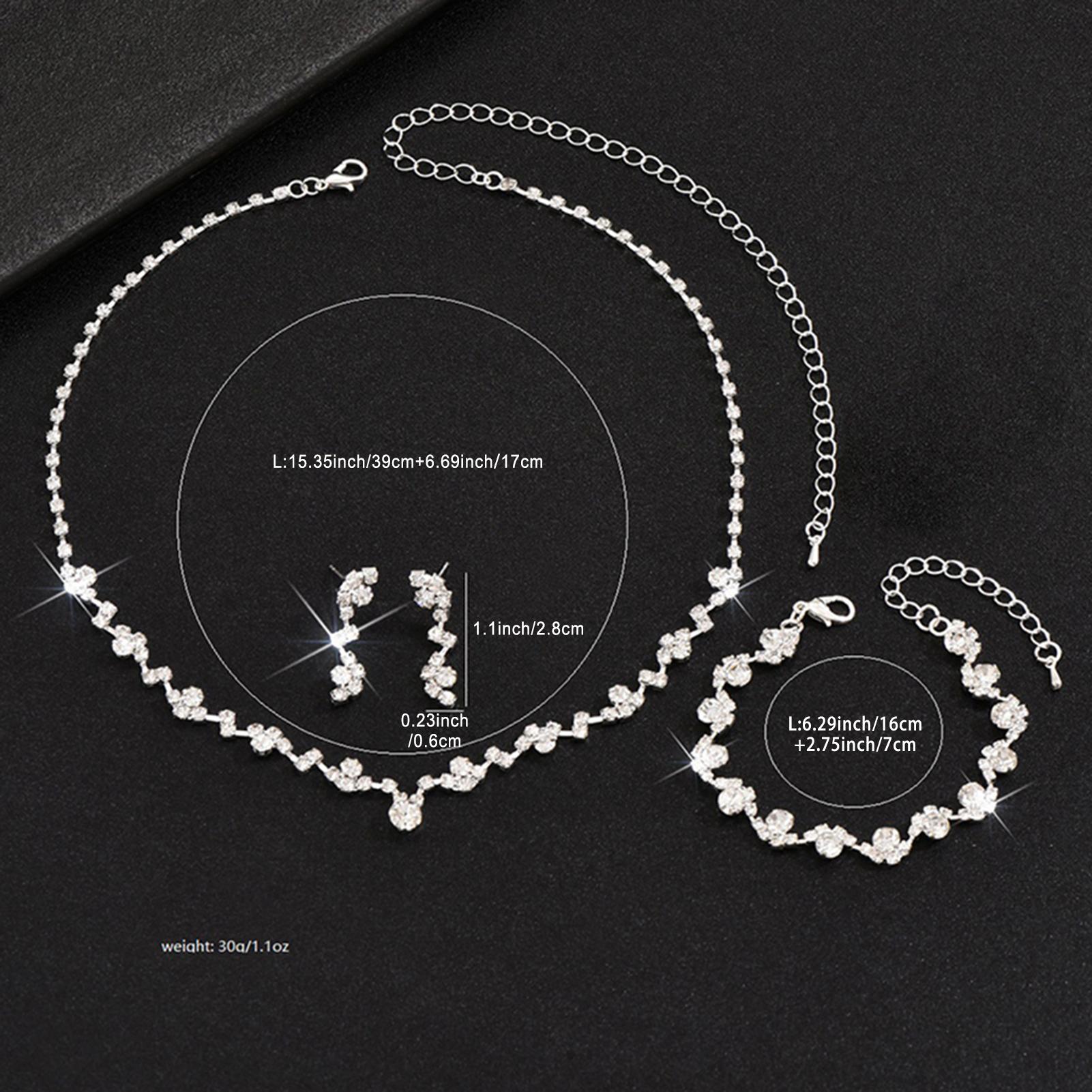 Women s Hanging Necklace Earrings Ring Bracelet Set Sparkling Full Rhinestones Necklace Earrings Jewelry Set Festival Gifts
