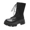 Women's Boots Fashion Mid Calf Boot PU Leather Casual Boots Non-Slip Platform Boots for Women Lace Up Ankle Boot