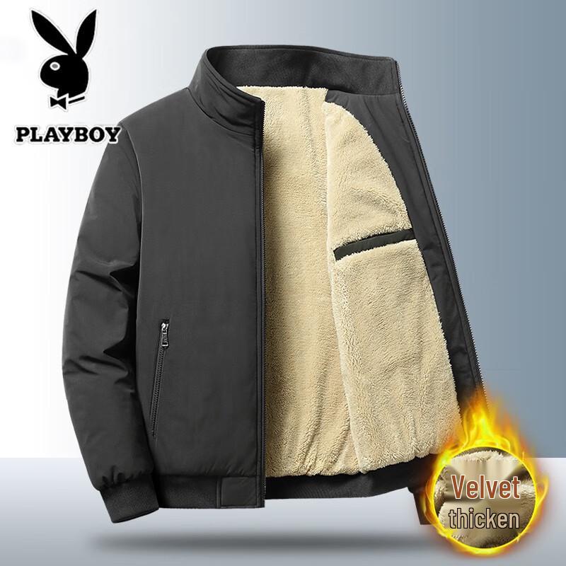 Playboy Men's Fleece-Lined Stand Collar Business Casual Jacket