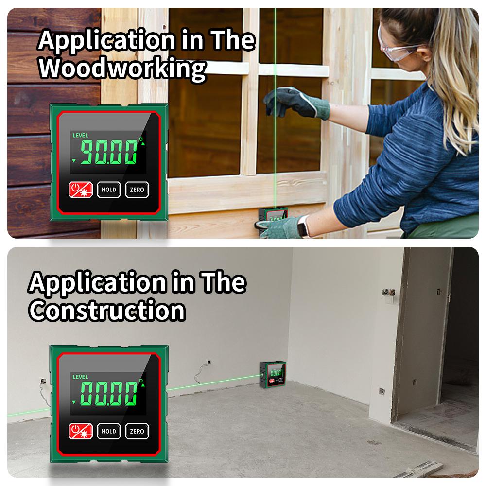 Digital Level Box Angle Meter Finder Bevel Gauge Cube Protractor Inclinometer with Green Laser Beam and Magnets