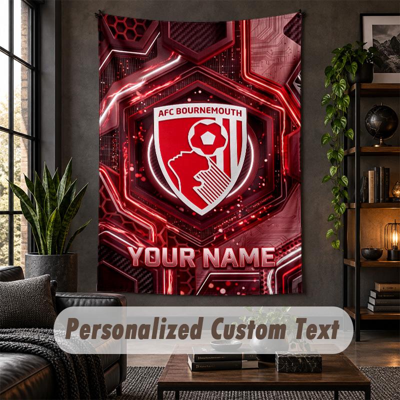 Wall Tapestry Bournemouth Football Print Custom Name Text Wall Hanging Home Decor