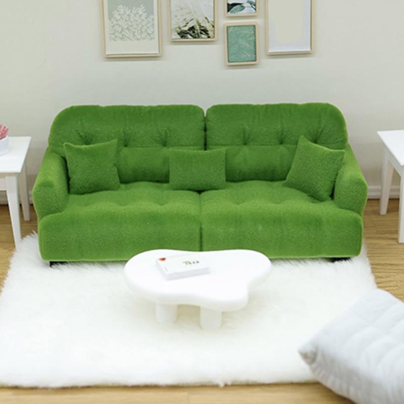 Handmade Mini Couch Dollhouses Single Sofa Set Flocking Loveseat Seater For Realistic Bedroom Scenes