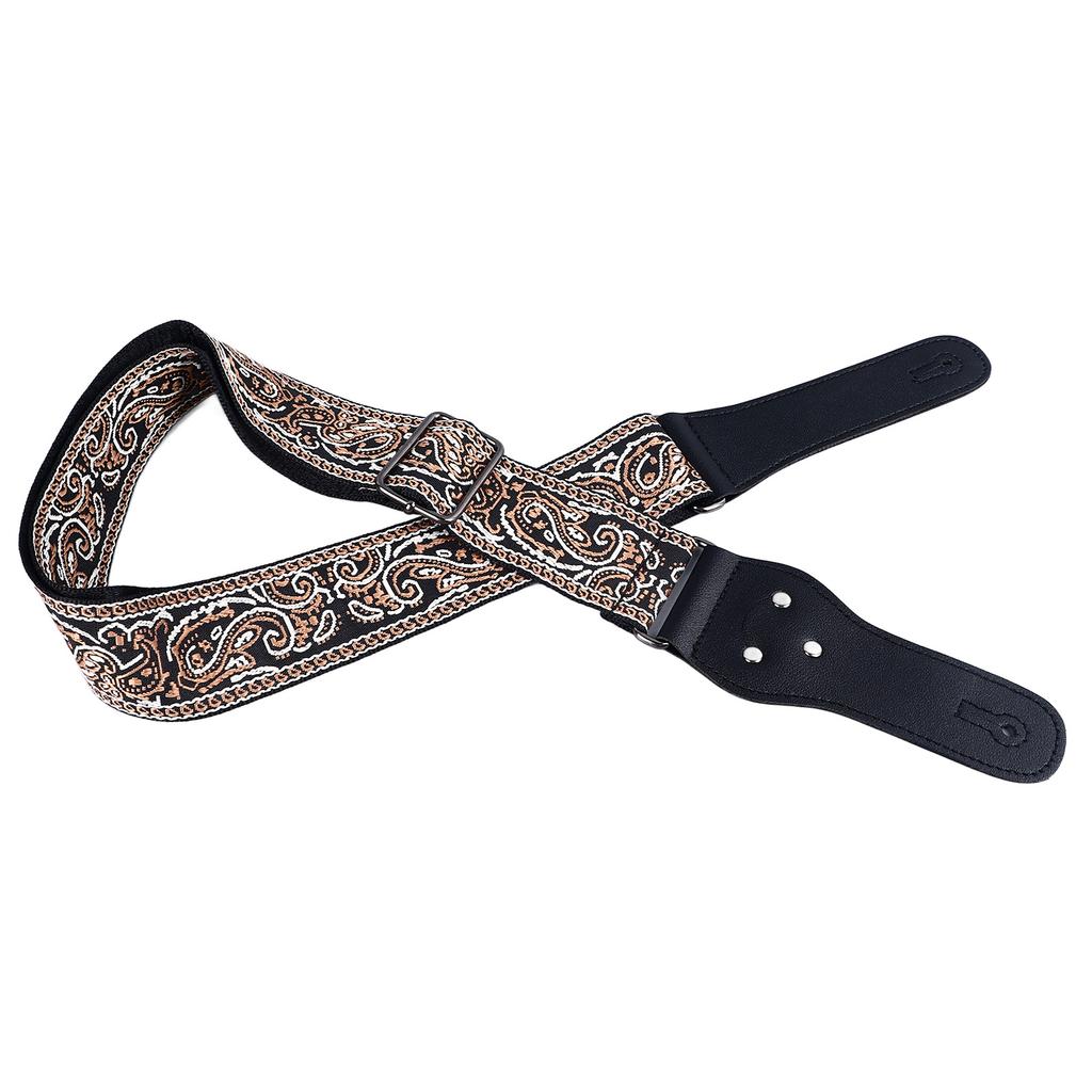 Guitar Strap Embroidery Widened Adjustable Shoulder Strap with Picks for Acoustic Electric Guitar Bass Brown