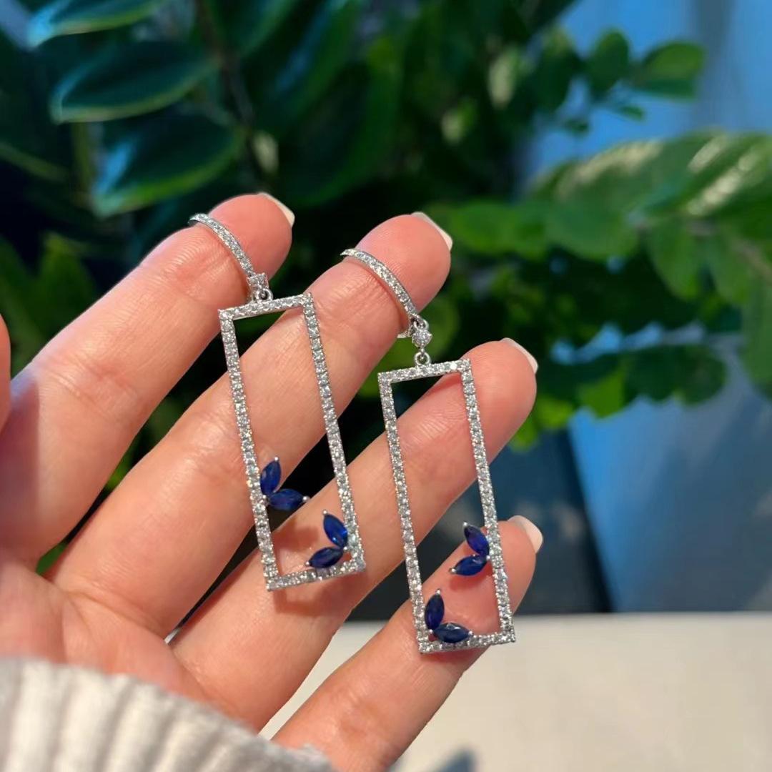 

Длинные квадратные висячие серьги AAAAAA с цирконием, стерлингового серебра 925 пробы, вечерние свадебные серьги-капли для женщин, свадебное обещание, ювелирное изделие, подарок