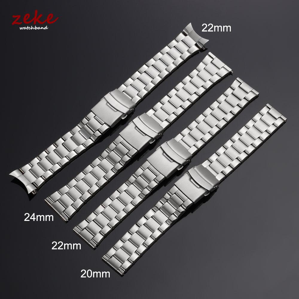20mm 22mm 24mm Stainless Steel Watch Band Flat Interface Bracelet with Folding Buckle Universal Replacement Metal Watch Strap