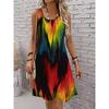 Women's Casual Denim Printed A-Line Tank Top - Round Neck, Short Sleeves, Machine Washable Spring and Summer Vacation Beach Wear