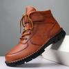 Sapatos masculinos casuais de couro, novos, retrô, da moda, fáceis de combinar, bota de trabalho, sapatos de couro autêntico, cano alto