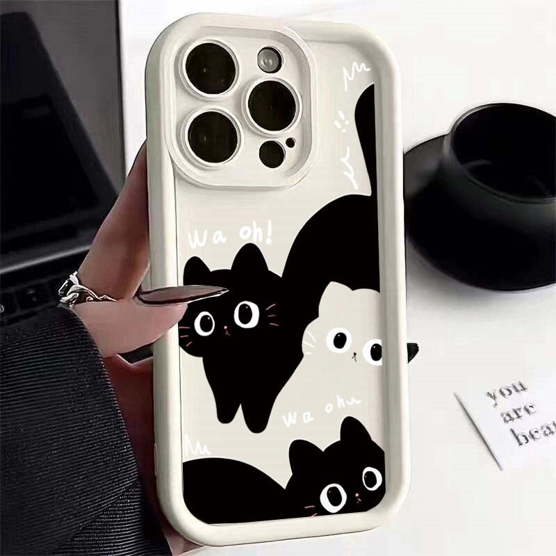 INS Cartoon Black Cat Phone Case For Xiaomi Redmi Note 13 12 Pro Plus 4G 5G 13C 12C 14C 10C A3 Silicone Anti-falling Cover Couqe