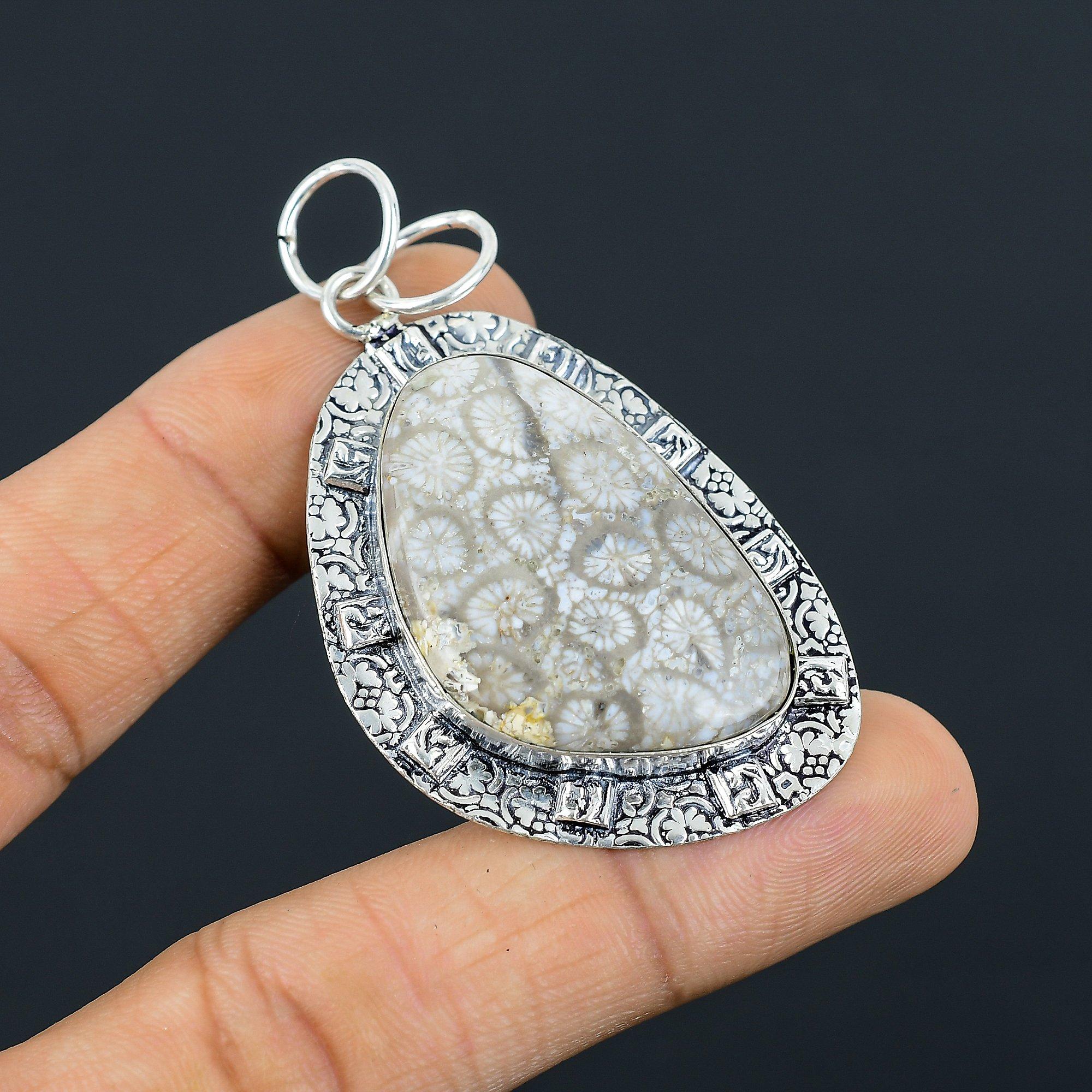 

Скидка ко Дню сестер Ископаемый коралловый драгоценный камень 925 пробы стерлинговое серебро Кулон для жены Ювелирные изделия