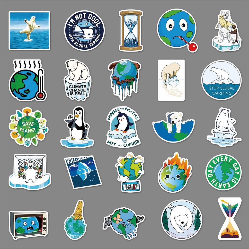 50 Naklejek Graffiti o Globalnym Ociepleniu Klimatu Bez Powtórzeń, Spersonalizowana Ochrona Środowiska, DIY, na Deskorolkę, Kubek na Wodę, Walizkę