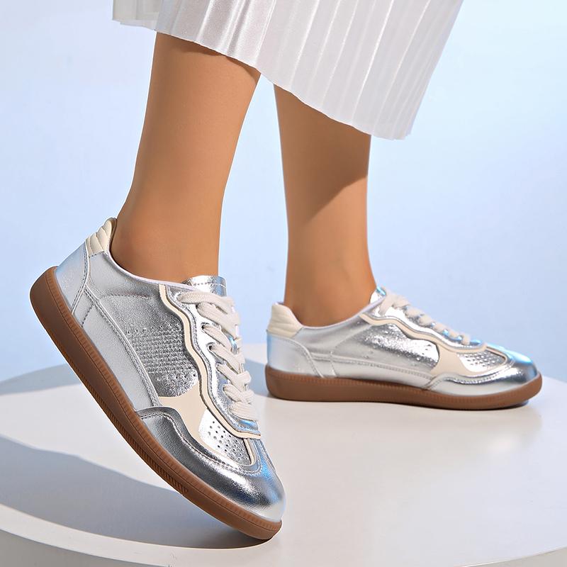 Fashion Silver Vulcanized Sneakers Women Soft Sole Casual Sports Shoes Woman 2026 Spring Autumn Lightweight Non Slip Flat Shoes