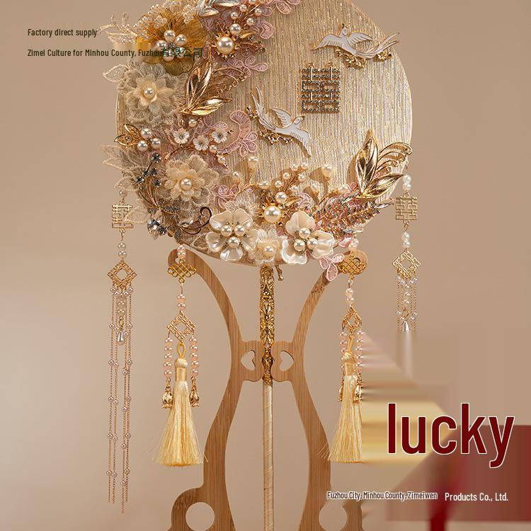 Pink Handmade Xiuhe Wedding Ceremony Fan DIY Kit - Chinese Classical Bride Accessory