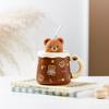 High Value Bear Straw Cup with Handheld Ceramic Cup Cute Creative Personality Mug Breakfast Milk Cup Office Cup