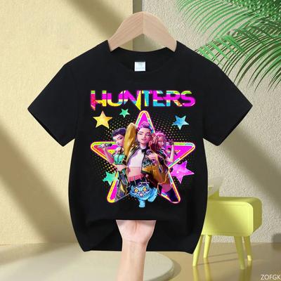 Camiseta de Verão Quente para Meninas KPop Caçadores de Demônios Presentes para Fãs Moda Infantil Casual Confortável Algodão Macio