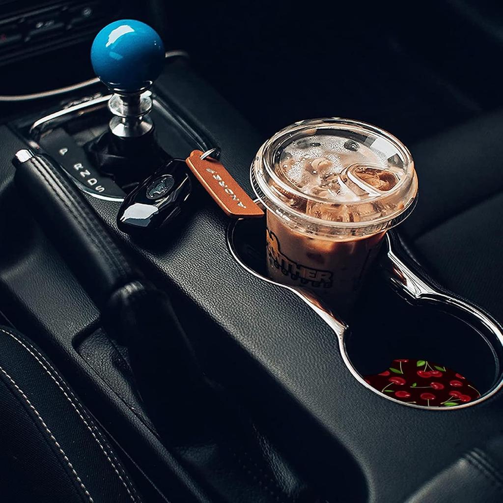 Red Cherry Absorbent Car Cup Coasters,Cup Holders,Cork Base Drink Coasters With Finger Notch For Easy Move Of Car Cup Holder For Women Men 2.6"(2