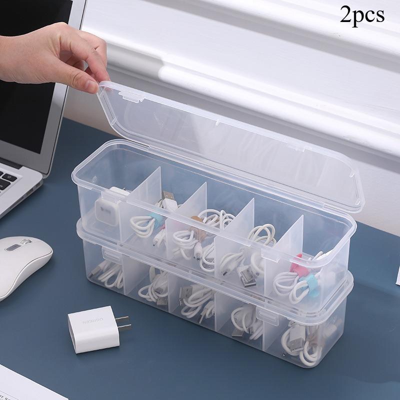 2pcs Plastic Versatile Cable Organizer Box Charger Cable Storage Organization Home Office Desktop Storage Containers Storage Box