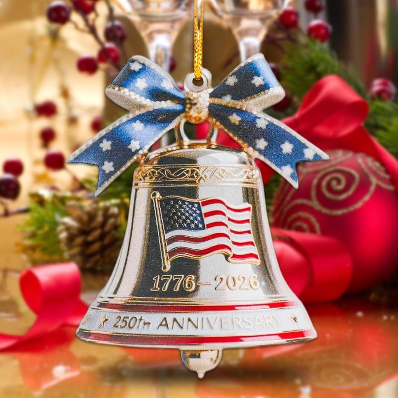 250th Anniversary Commemorative Bell Ornament Flat Acrylic Free Pendant Patriotic Christmas Tree Hanging Decoration Collector