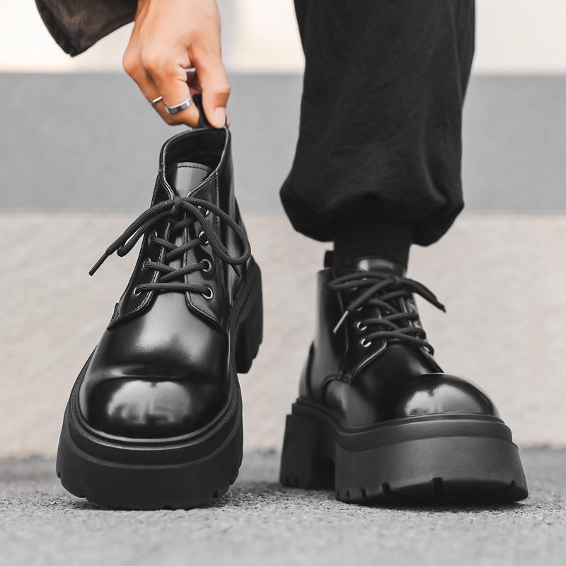 mens fashion party nightclub platform boots black trendy genuine leather shoes cowboy autumn winter boot cool ankle botas hombre