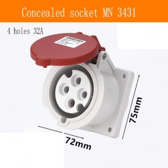 1pcs Industry Plug And Socket Connectors Surface And Concealed Installation 3 4 5 Hole Core 16 A 32A Waterproof Two Three-Phase