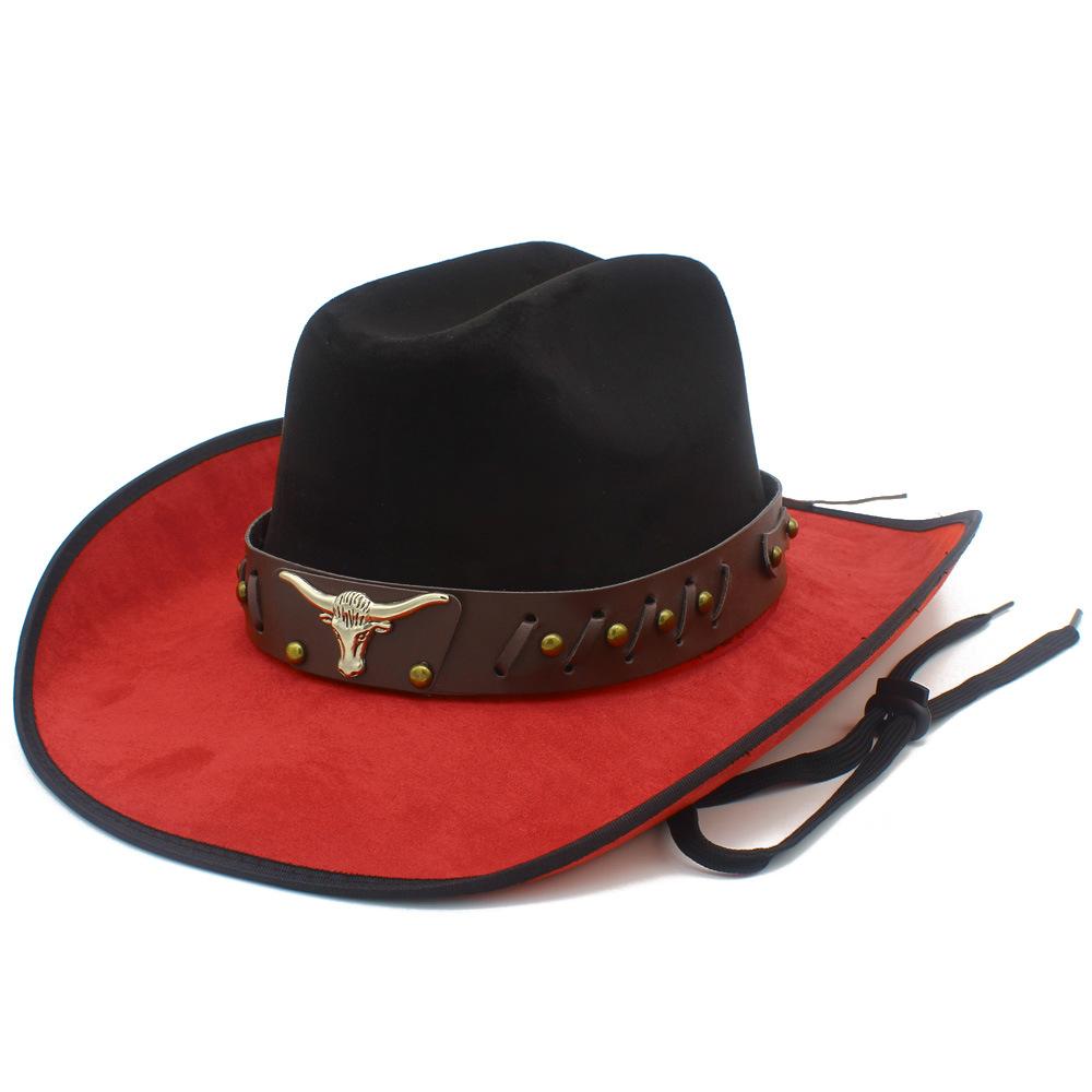 Fashion Strict Selection, High-quality Suede, Western Cowboy Hat, Personalized Contrasting Color, Bull Head Sunscreen, Sun Hat, Big-brimmed Top Hat