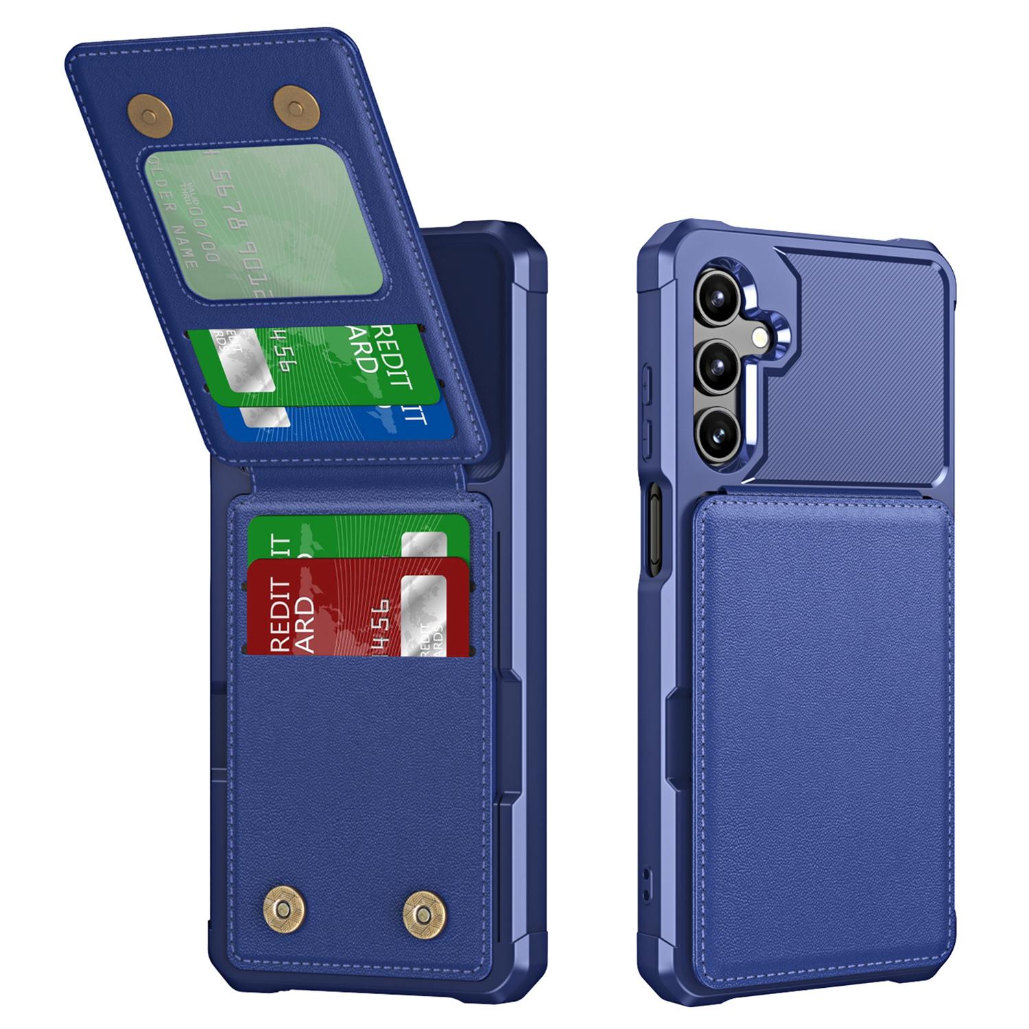 

ZM11 For Samsung Galaxy A14 5G/4G Case Card Slots Leather+TPU Anti-Drop Phone Cover Dark Blue