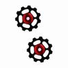 2pcs Aluminum Alloy 11T CNC   Wheel Rear Derailleur Pulley For   Bike(black+red)