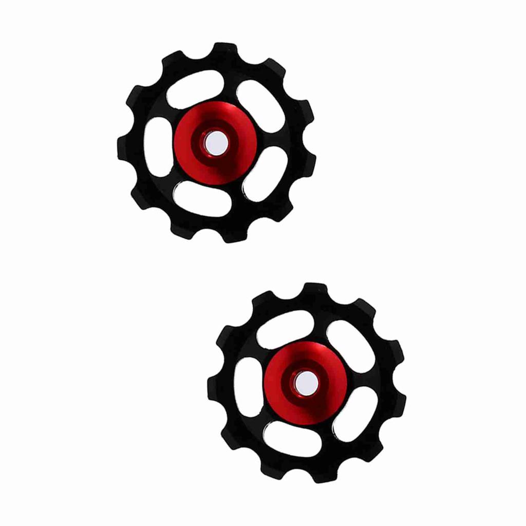 2pcs Aluminum Alloy 11T CNC Wheel Rear Derailleur Pulley For Bike(black+red)