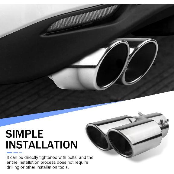 2.5" Inlet Dual Exhaust Tip, Straight Exhaust Pipe with Screw, Stainless Steel Muffler Exhaust, Tail Pipe Muffler Tip, Auto Fashion Modificed Parts,