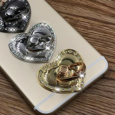 Finger Ring Holder Degree Rotation Metal Universal 360 Rhinestone Heart Shape Mobile Phone