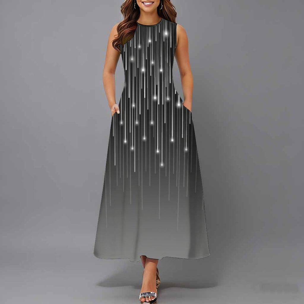 Ladies Oversized Sleeveless Round Neck Dress Vivid Cluster Floral Printed Loose Midi Dress