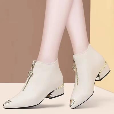 Fashion Shoes Female 2024 High Quality Ankle Women's Boots Brand Modern Boots Women Pointed Toe Low Heel Front Zip Ladies Shoes Zapatos