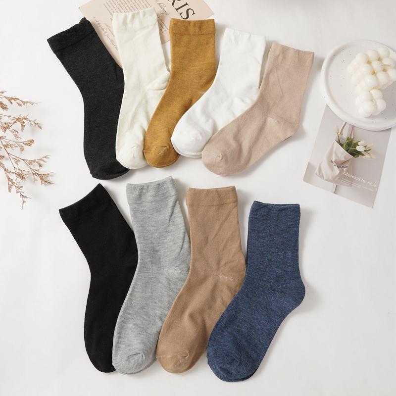 Versatile Solid Color Mid Tube Socks Japanese Casual Breathable Pile Socks Comfortable