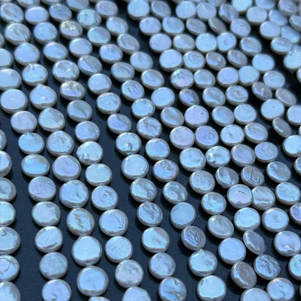 1String, White Natural Freshwater Pearls, Handmade Button Pearl Beads for Jewelry Making DIY Crafts (Beads 8-9mm, Length 36cm)