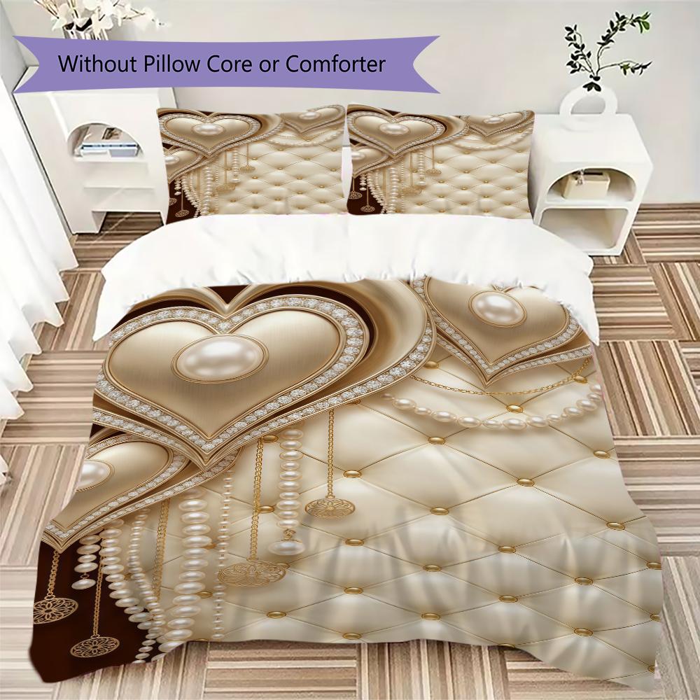 Gorgeous Heart Pattern Bedding uilt Set uilt Cover Pillowcase Home Decoration Birthday Gift (1 * duvet cover + 2 * pillowcase without core)