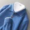 Polo-neck Cardigan Mens Autumn and Winter Latest Single Color Business Cashmere Knitted Base Top Versatile Warm Pullover Sweater