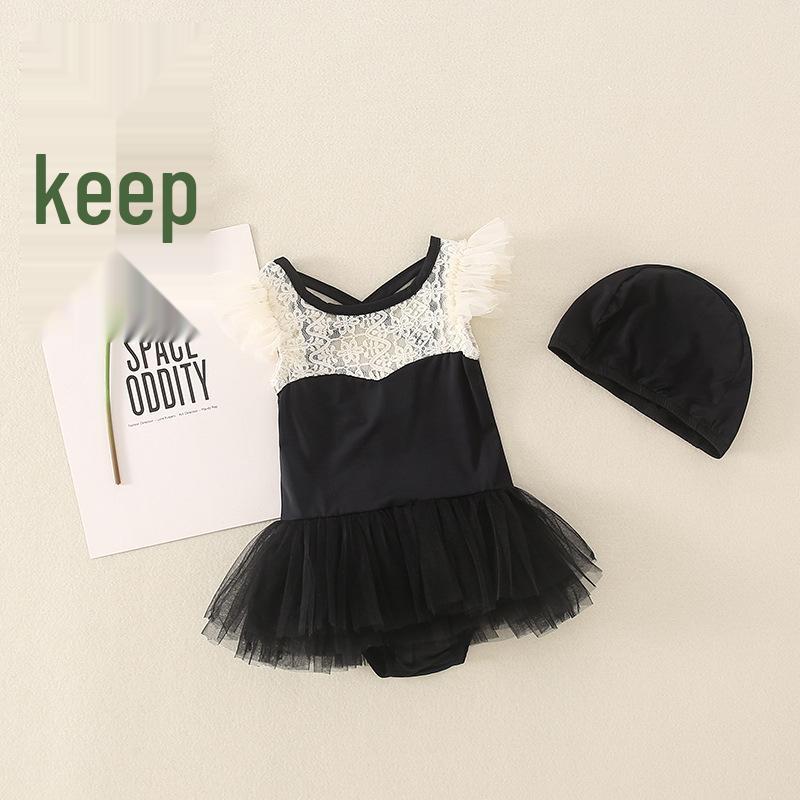 

Girls Black Lace Princess Swimsuit - Summer 2024 Korean Fashion One-Piece 140