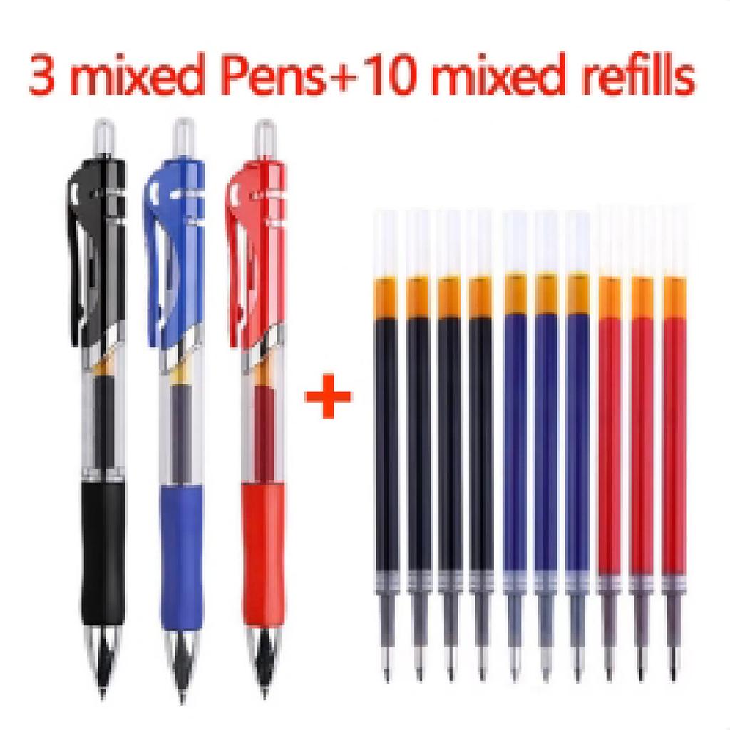 13Pcs/Set Large Capacity Retractable Ballpoint Pen Set 0.5mm Black Red Blue Replaceable Refill School Office Writing Stationery