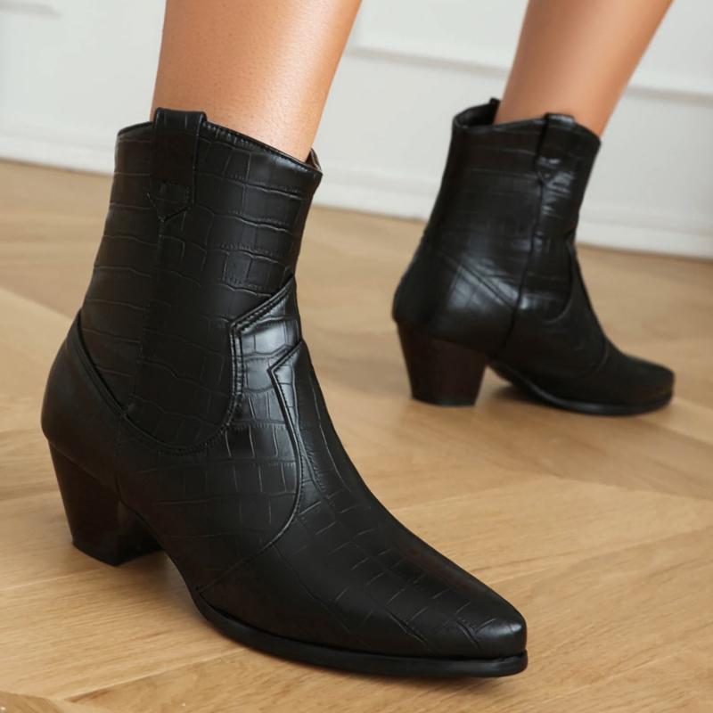 Yellow Brown Women's Ankle Boots New 2025 Autumn Winter Western Short Cowboy Boot Shoes Black Low Heels Party Footwear Shoes