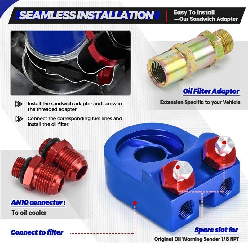 Ingenious-Aluminum Oil Cooler Kit 10AN Oil Filter Sandwich Adapter For Turbo T3 T4 Engine Plates