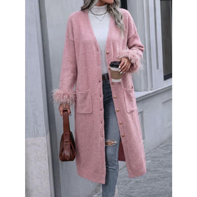 YYFS Women's Fashion Casual Fall Winter Solid Color Print Long Sleeve V-Neck Sweaters