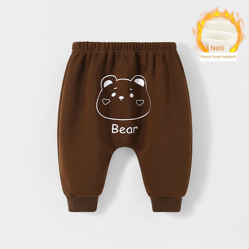 [Fleece-lined] Baby pants Fall and winter baby fart pants kids Heattech boys big pp pants autumn girl cotton pants