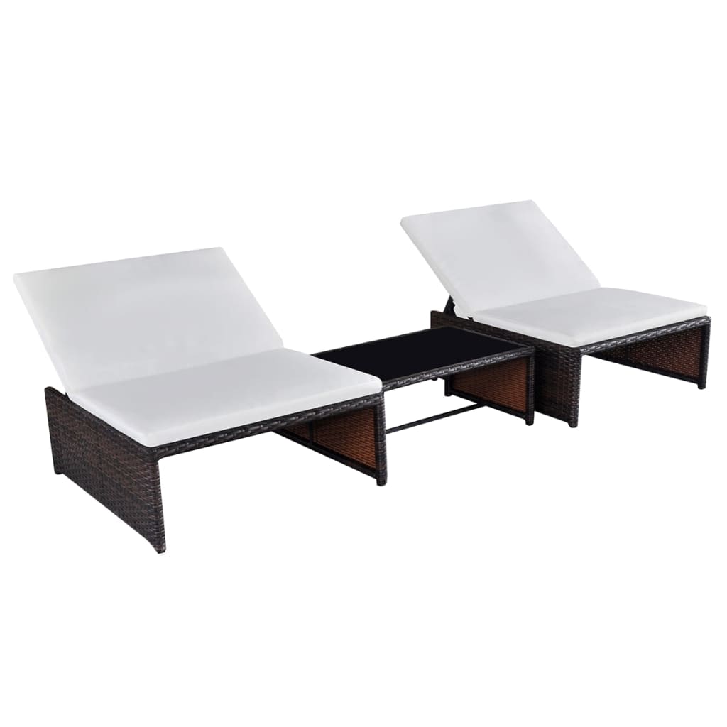 Outdoor Lounge Chairs 2 pcs with Table Brown Poly Rattan