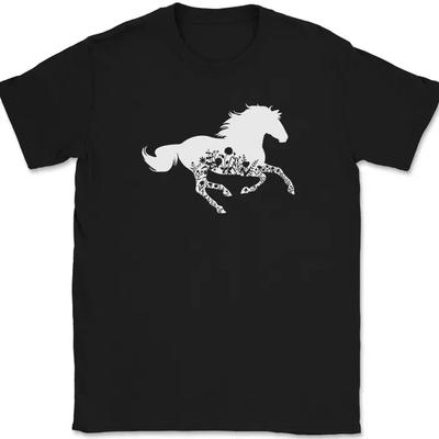 Horse In Flowers T-Shirt Equestrian Running Pony Animal Steed Riding Tee