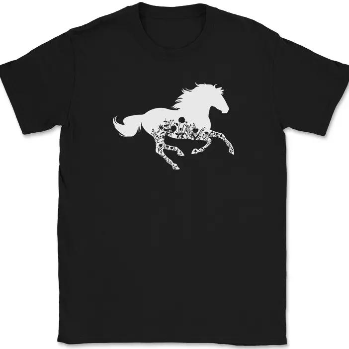 Horse in Flowers T-Shirt Equestrian Running Pony Animal Steed Riding Tee
