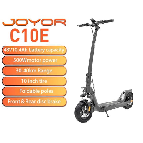 JOYOR C10E ABE Certified Electric Scooter, 500W Motor, 48V10.4Ah Removable Battery, 40km Range, 19.5kg Lightweight Foldable Design