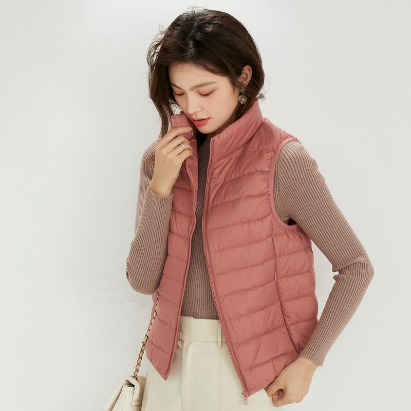Womens Lightweight Down Vest Winter Warm Sleeveless Puffer With Stand Collar 86-90% White Duck
